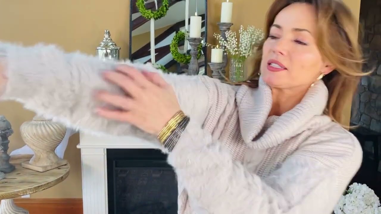 Cowl Neck Sweater with Fuzzy Sleeves
