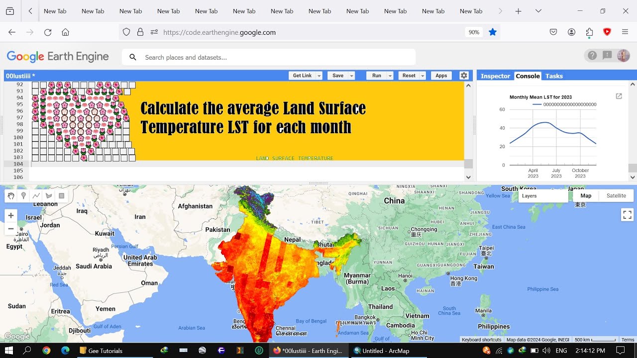 Calculate the average Land Surface Temperature LST for each month Using GEE and ArcGIS Big Area LST.