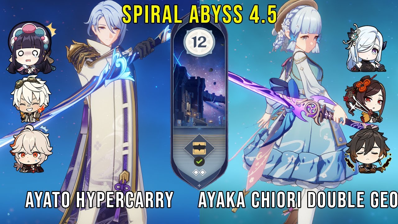 C0 Ayato Hypercarry and C0 Ayaka Chiori Double Geo - Genshin Impact Abyss 4.5 - Floor 12 9 Stars