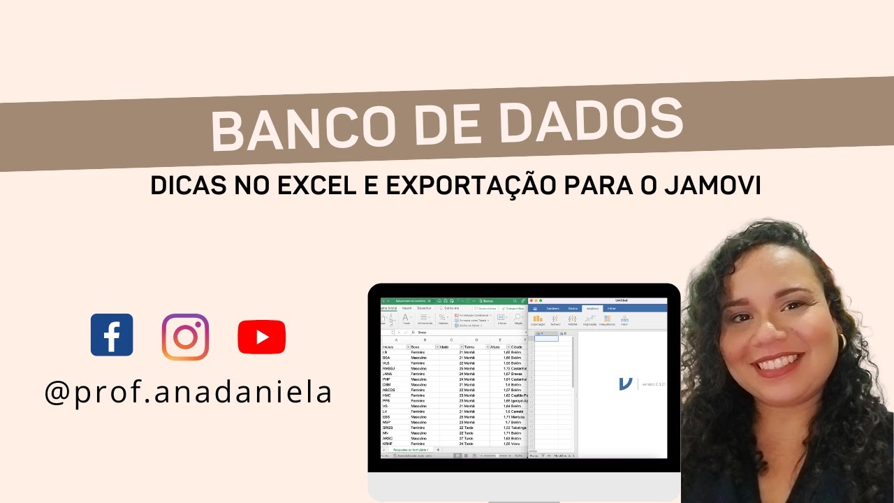 Organização de banco de dados no Excel e no JAMOVI
