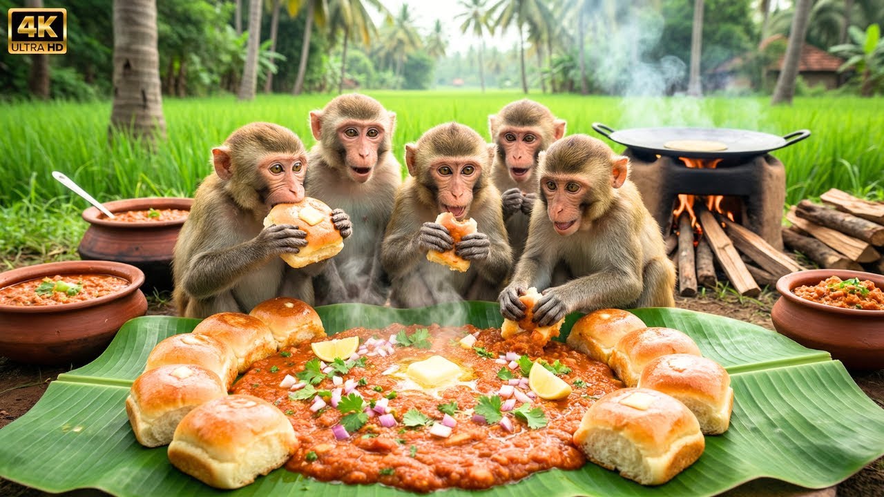 बंदरों ने मिलकर बनाया मशहूर पाव भाजी 😱 | Monkeys Made Famous Pav Bhaji Together