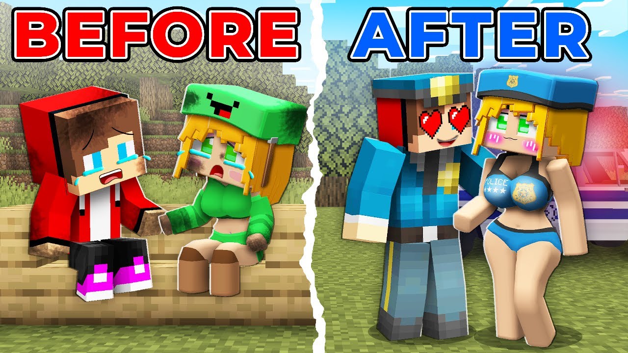 BEFORE or AFTER JJ and Mikey's GIRL - from HOMELESS to POLICE officer  in Minecraft - Maizen