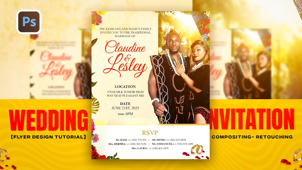 Wedding Invitation Flyer Design in Photoshop | Beginner to Pro
