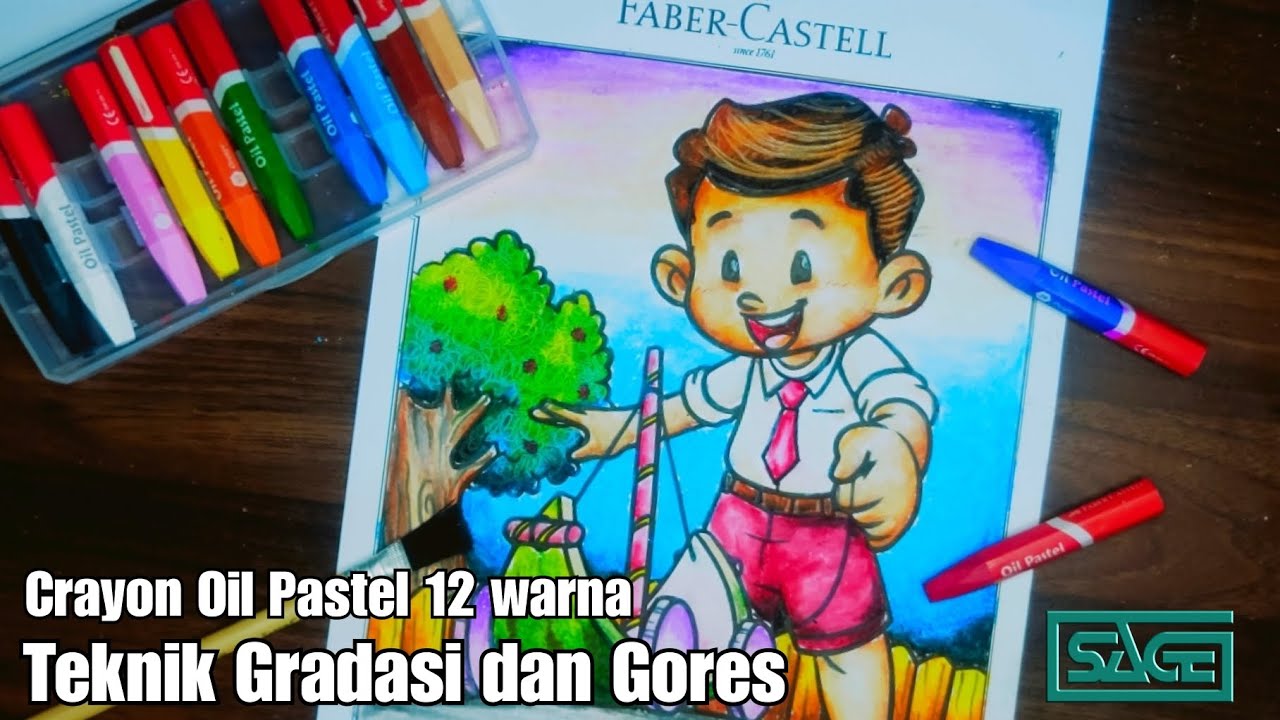 Teknik Mewarnai Dasar Crayon Oil Pastel 12 Warna (Teknik Gradasi dan Teknik Gores)