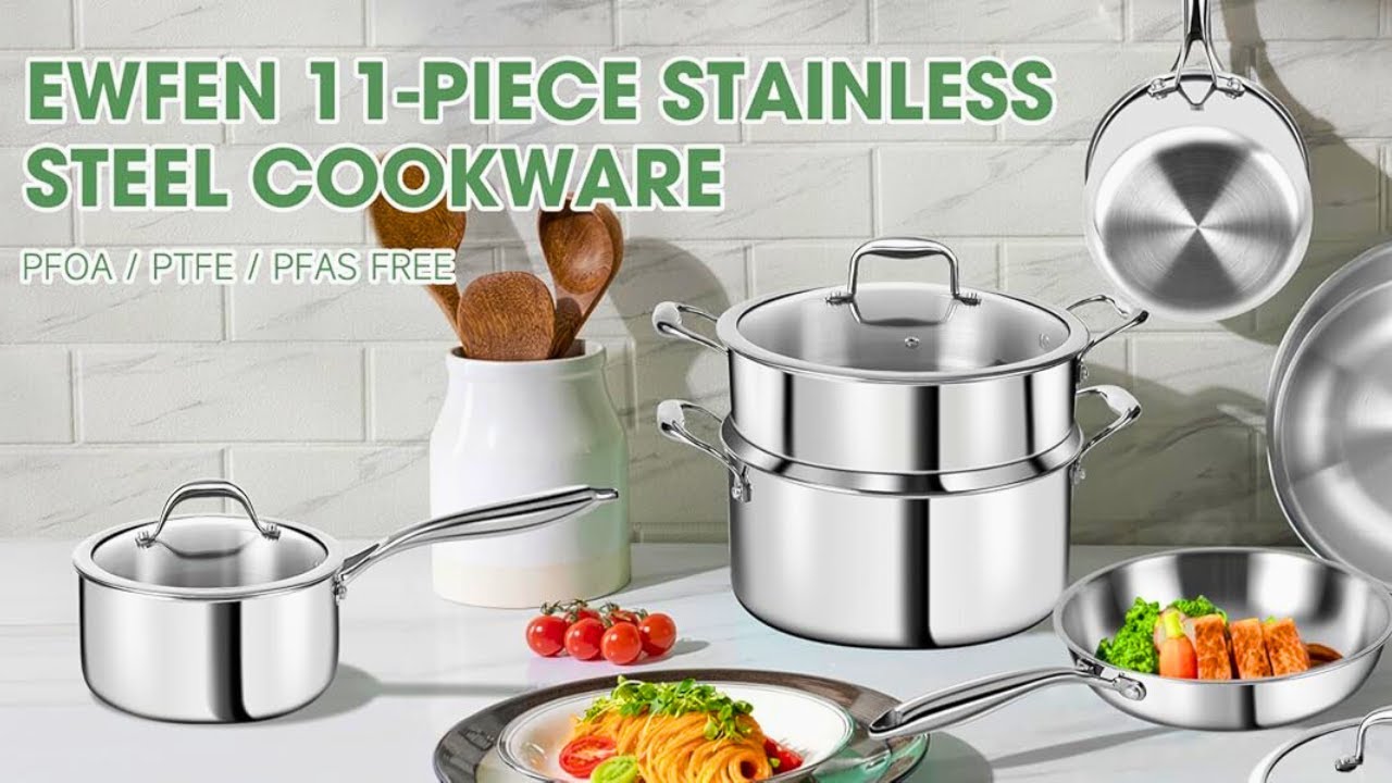 Ewfen 3 Ply Stainless Steel 11-Piece Cookware Set with Lids | Ewfen 3 Ply 11-Piece Cookware Set