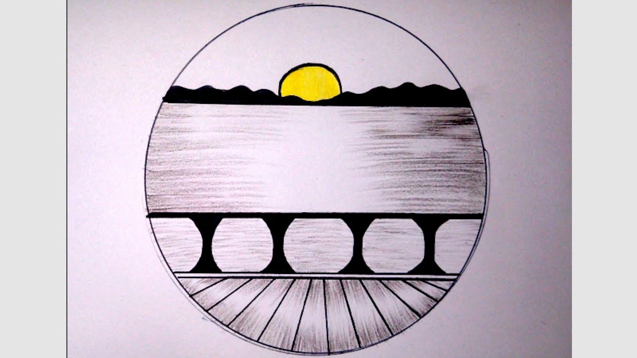 Pencil drawing in circle step by step || Easy scenery drawing || Circle drawing easy