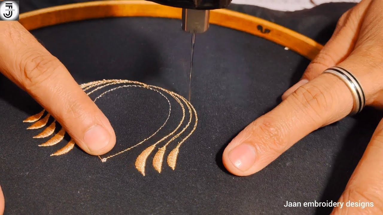 zari thread work design | machine embroidery zari work