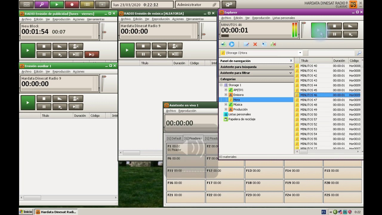 Tutorial Dinesat Radio: 5. Hora automática, configuraciones de tarjetas de sonido y otras opciones