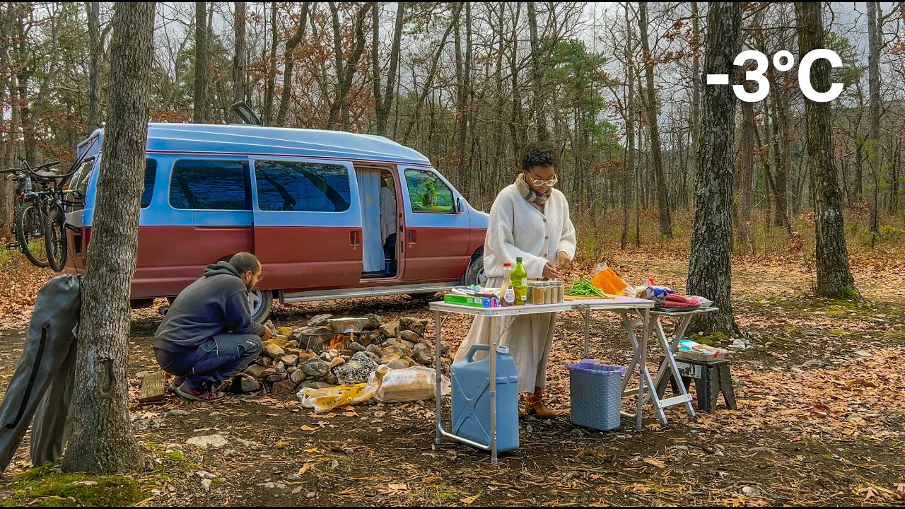 Cooking a Holiday Feast in Cold Heavy Wind in a Van and Campfire | ASMR
