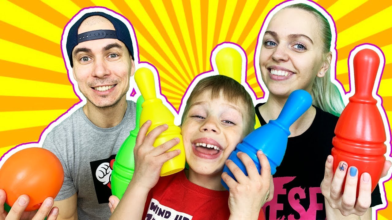 Learn Colors + Finger Family Song. Pretend Play Color Bowling!