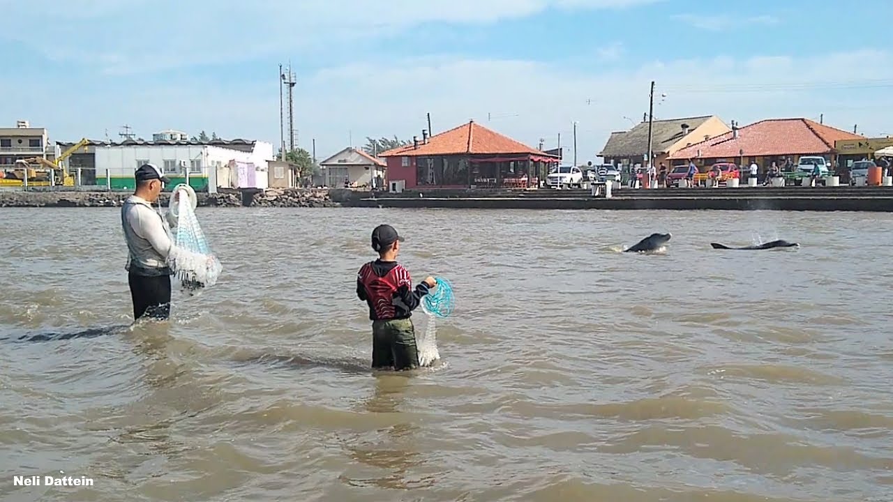 Barra de Tramandaí, 10/04/21, manhã de suave brisa, e tarrafeadores arremessando em busca de peixes.