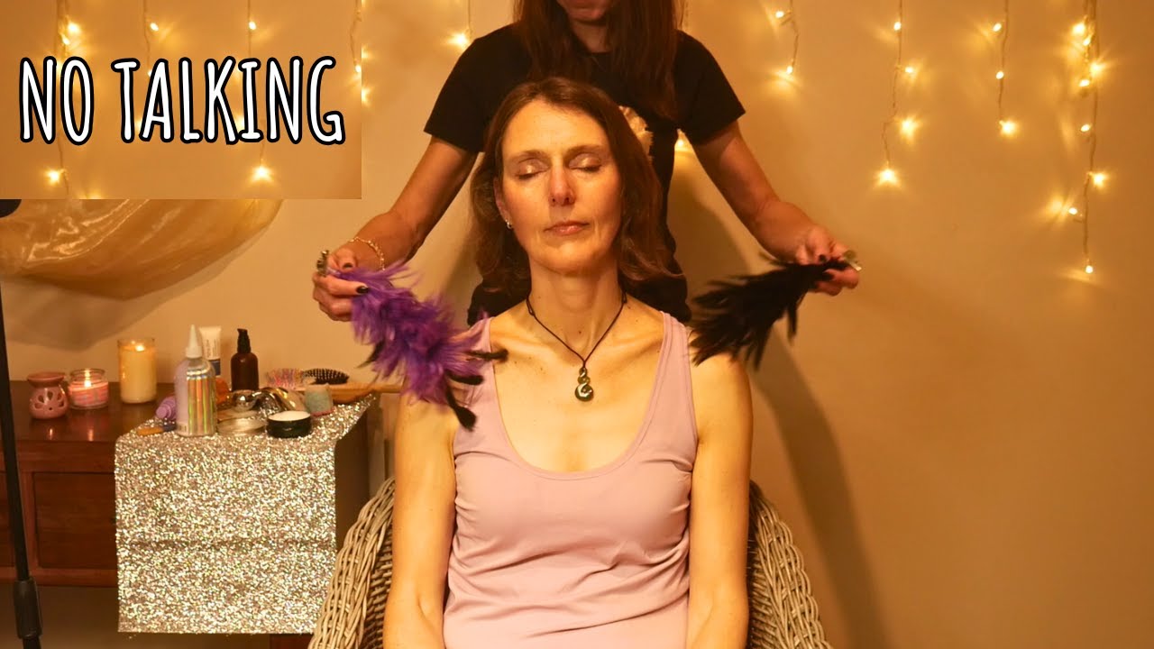Feather-Light relaxation - No talking ASMR - hair brushing, arm and chest massage