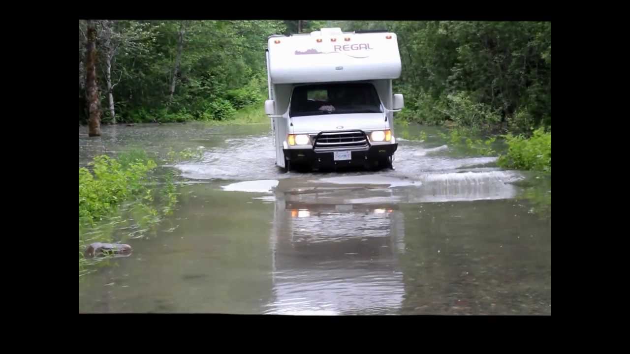 In high water on the Exstew River with the 4x4 Triple E RV