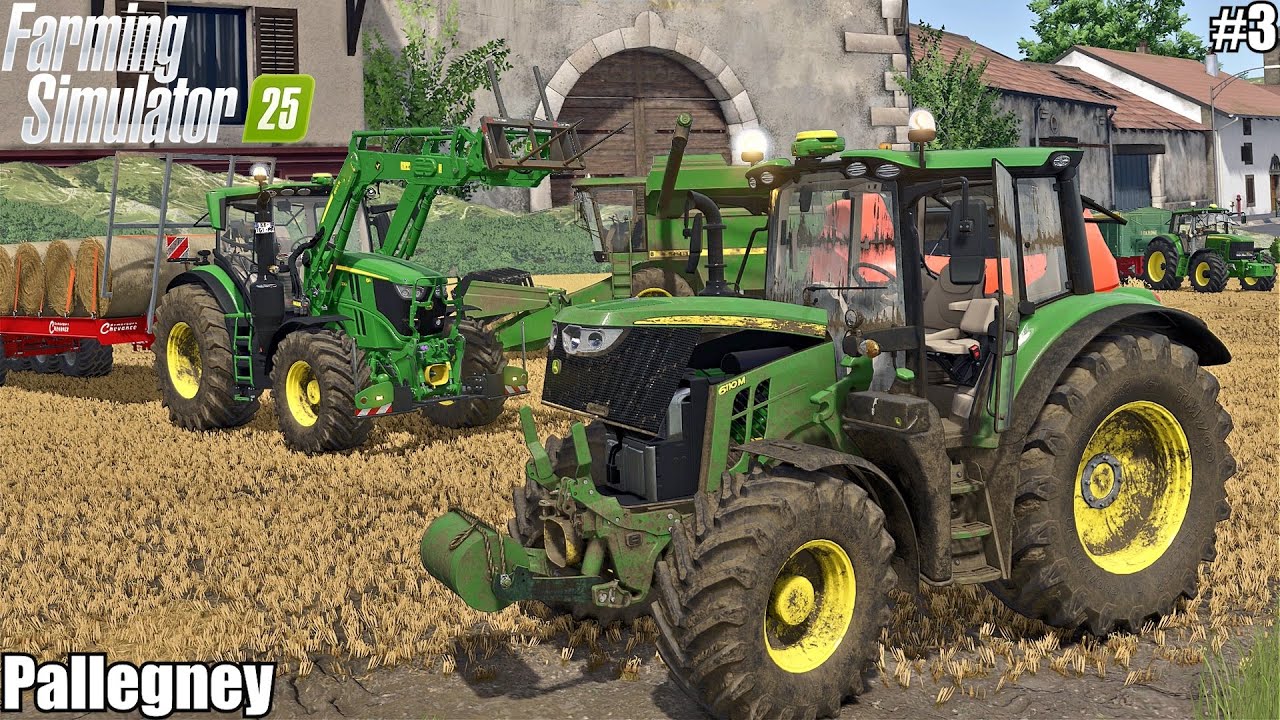 HARVESTING WHEAT, BALING AND COLLECTING STRAW BALES WITH JOHN DEEREs | Pallegney | 3