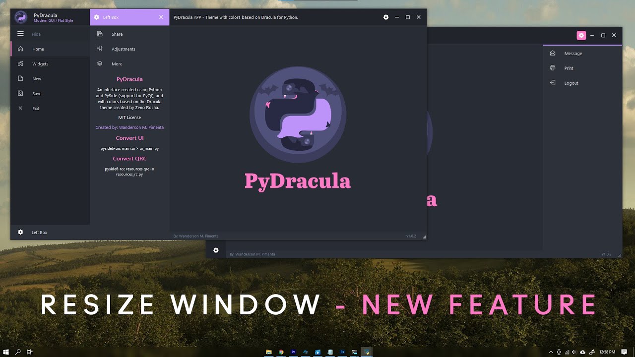PyDracula v1.0.2 — новая функция (изменение размера окна) Современный графический интерфейс Pytho...