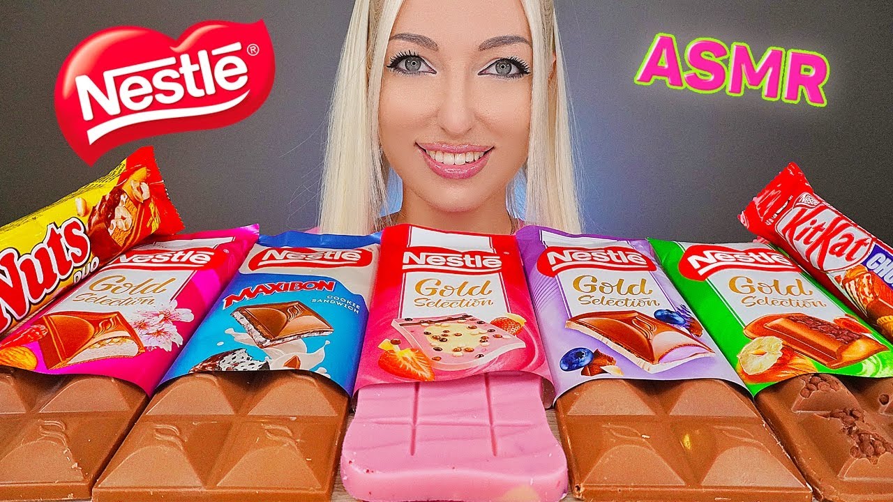 ASMR EATING NESTLE CHOCOLATE, CANDY BARS, KITKAT, NUTS, SWEET FOOD, 초코바 초콜릿 (DESSERT) MUKBANG 먹방