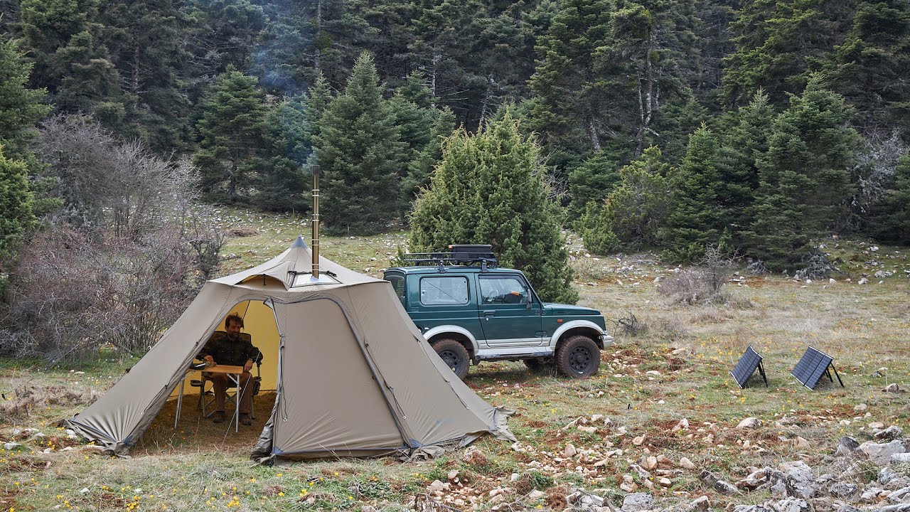 Hot Tent Camping Moments! Baking chicken roll in the oven of the stove...