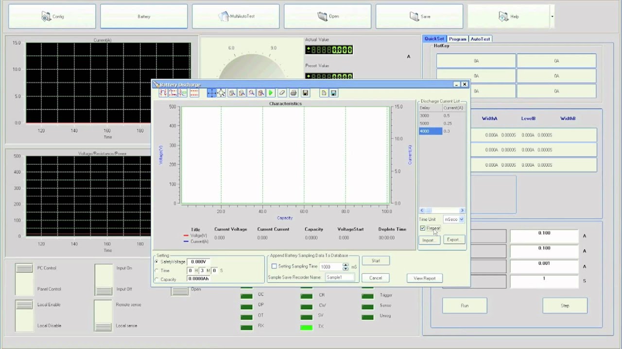 Battery Test Function of the PV8500 DC Electronic Load Operating Software