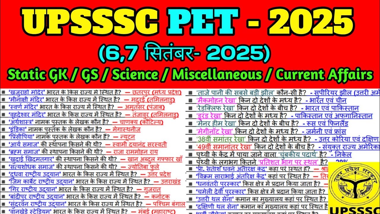UPSSSC PET Exam 2025 GK GS । UPSSSC PET 2025 GK GS Practice Set । UPSSSC PET GK GS Classes 