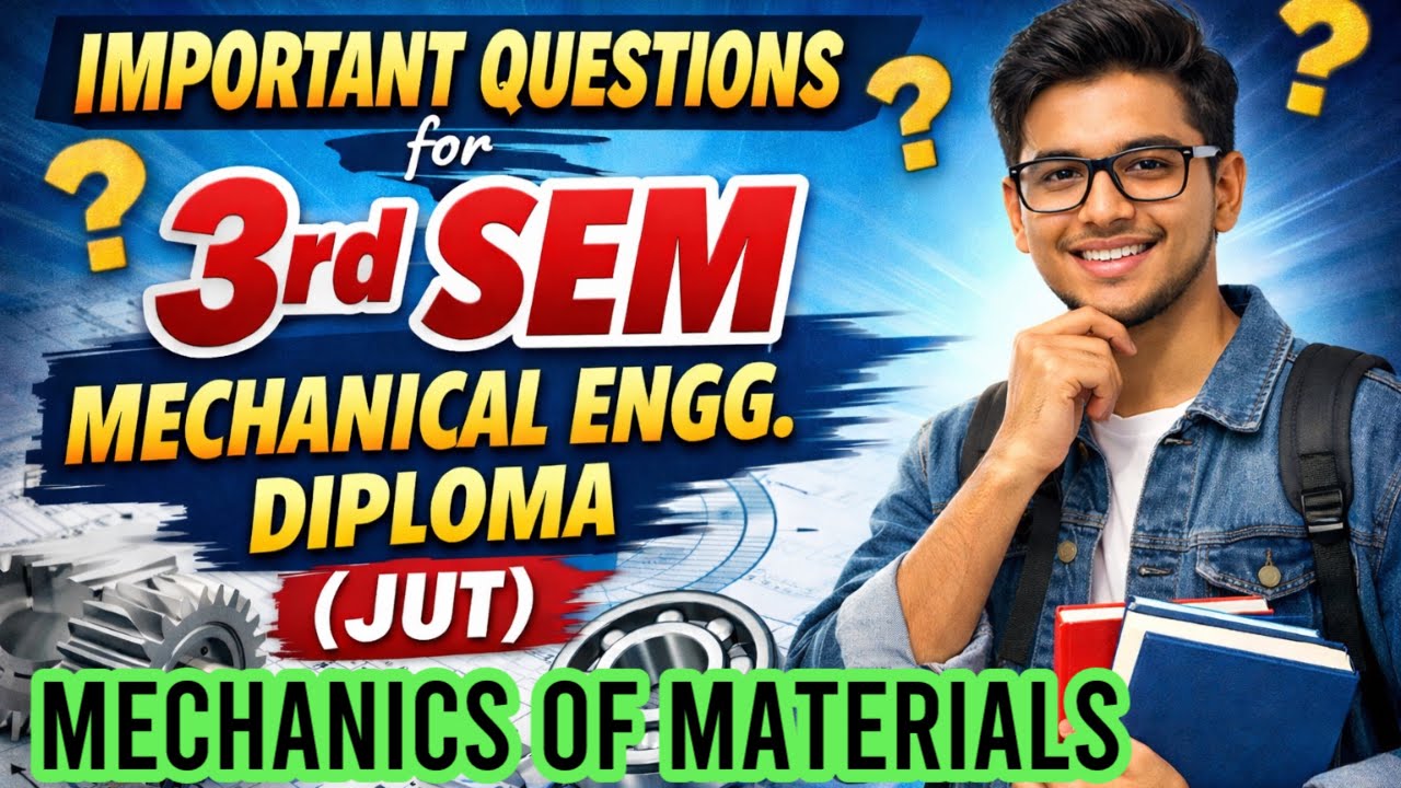 📚 Important Questions | 3rd Sem Mechanical Engg. Diploma (JUT) | Mechanics of Material