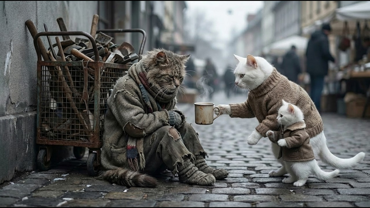 Cat Movie: Mother cat and kitten, old cat in the freezing weather.♻️❄️ | AI Cats | Animal Life 🧡