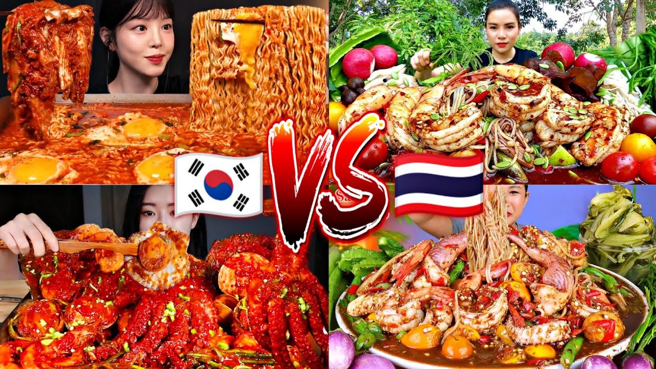 SPICY KOREAN FOOD VS SPICY THAI FOOD ASMR MUKBANG (compilation)