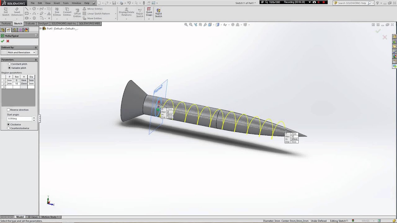 How to draw flat head screw in Solidworks