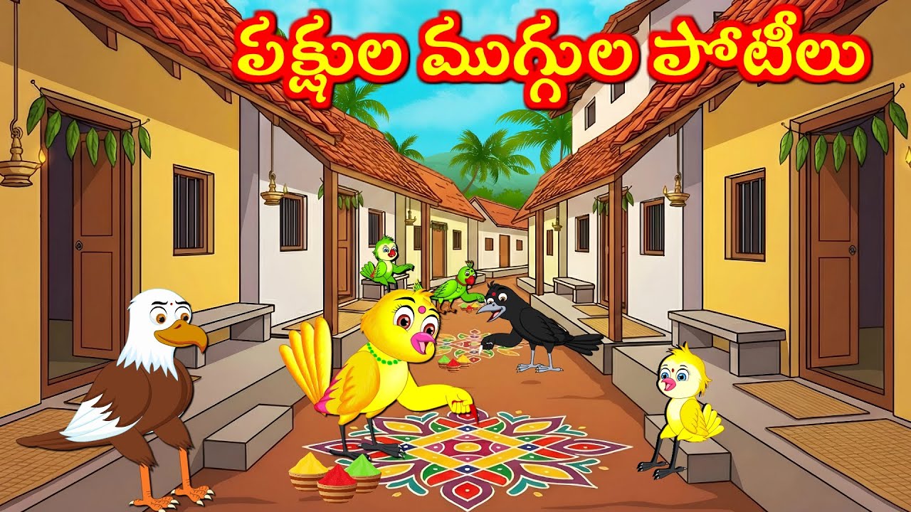 పక్షుల ముగ్గుల పోటీలు Telugu Moral Stories | Telugu Kathalu | Tuni Cartoon  Stories Telugu