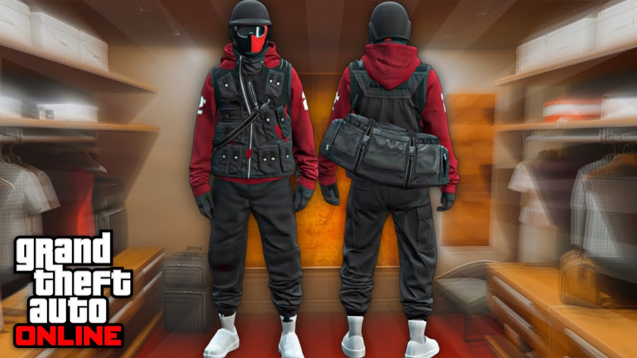 GTA 5 Online How To Make A Easy Red TryHard Modded Outfit W/ Glitched Utility Vest In GTA 5 Online