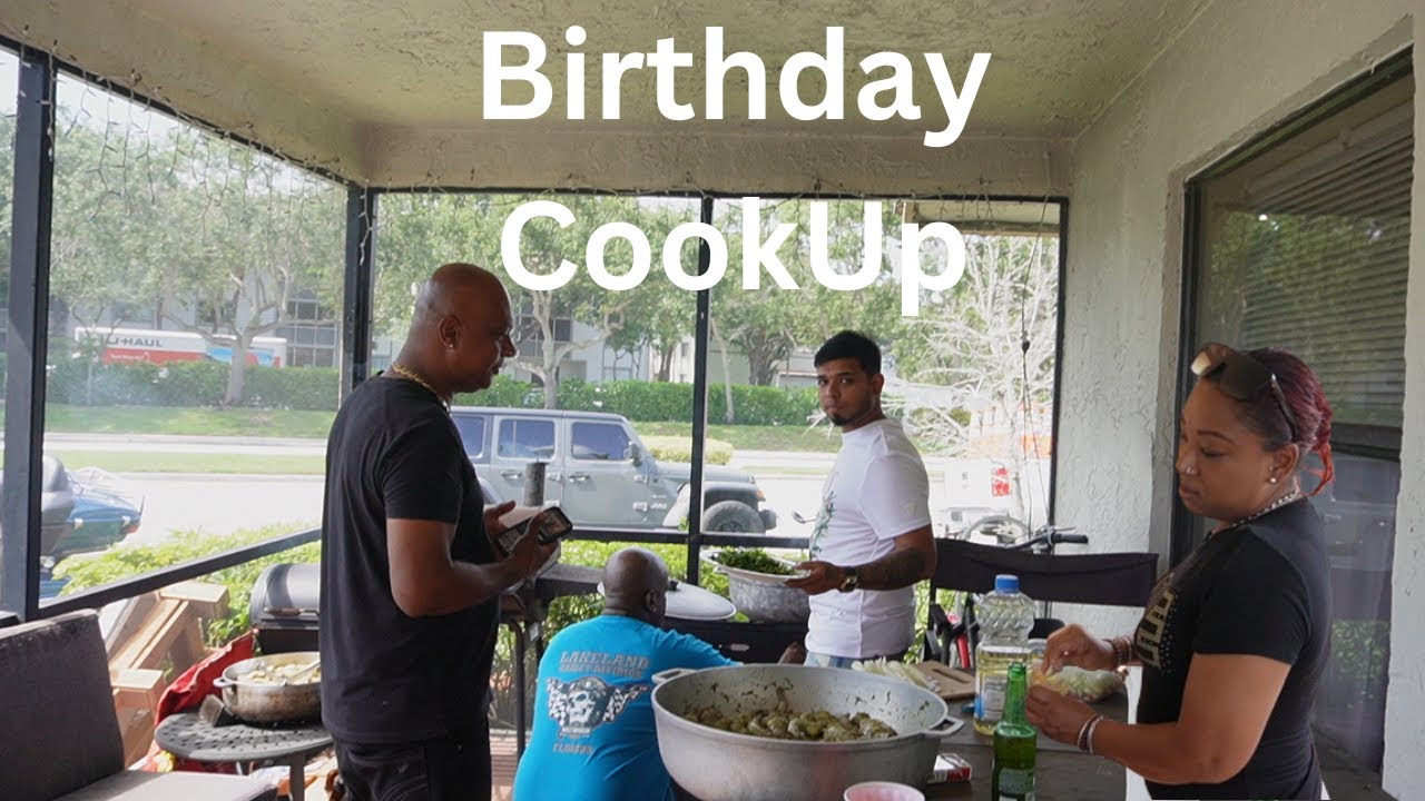 Birthday Lime Cooking Pepper Shrimp, Bar-B-Que/ Grill Chicken, Curry Goat, Yellow Rice, Potato Salad