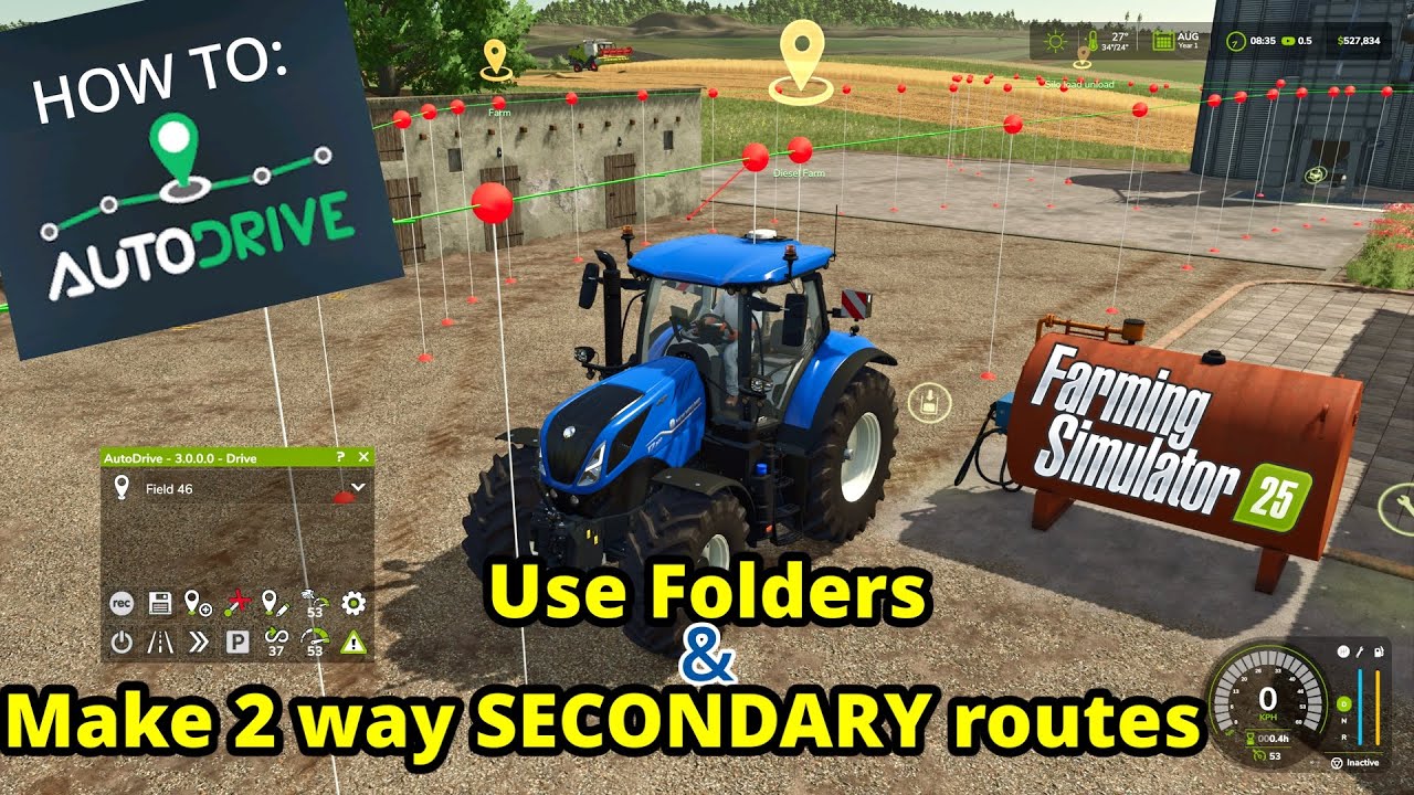 🟡 FS25 // AD Use Folders & make 2 way SECONDARY routes
