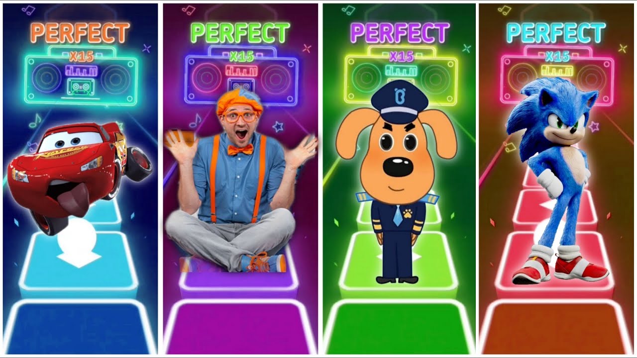 McQueen vs Blippi vs Sheriff Labalador vs Sonic in Tiles Hop EDM Rush🎶