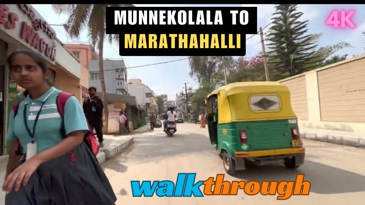 Munnekolala to marathahalli through railway gate [4K] | India Walking | Walk In The Streets