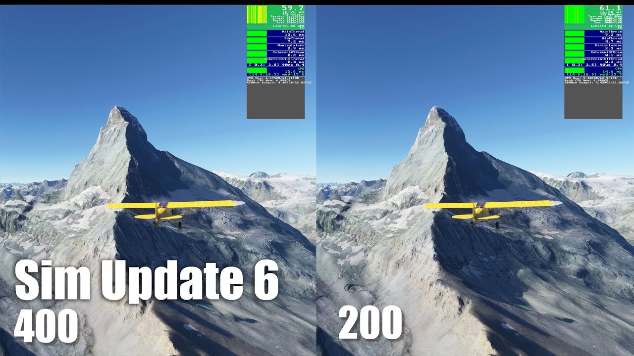 MSFS Sim Update 6 - FPS Comparison Terrain Detail 400 vs 200