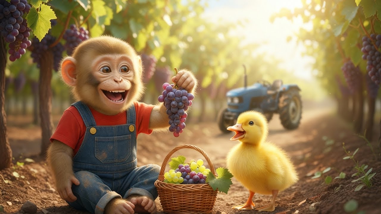 Baby monkey Caca drives a tractor to rescue the missing duckling 🐥🚜 | An unexpected farm adventure!