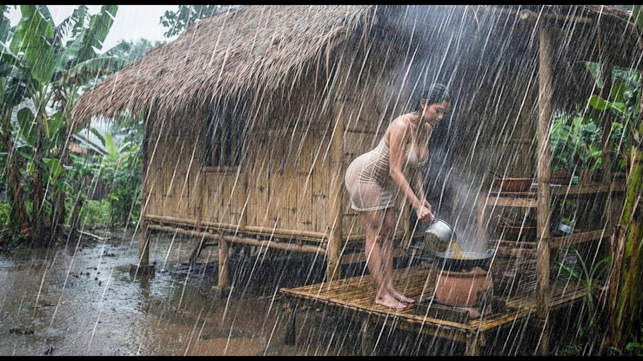 ЭКСТРЕМАЛЬНАЯ ПОГОДА ⛈️ Сильный ливень в спокойной деревне | Успокаивающие звуки дождя для глубокого
