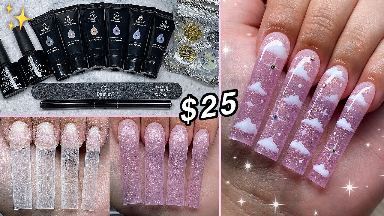TRYING A $25 POLYGEL KIT FROM AMAZON! POLYGEL OMBRE & CLOUD NAIL ART DESIGN | Nail Tutorial