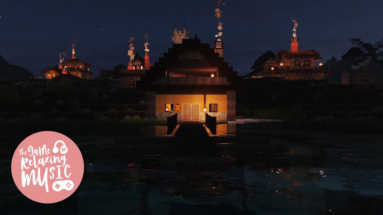 Relaxing Music with Minecraft Ambience #29, Relaxing Riverside Village Ambience, Night Ambience