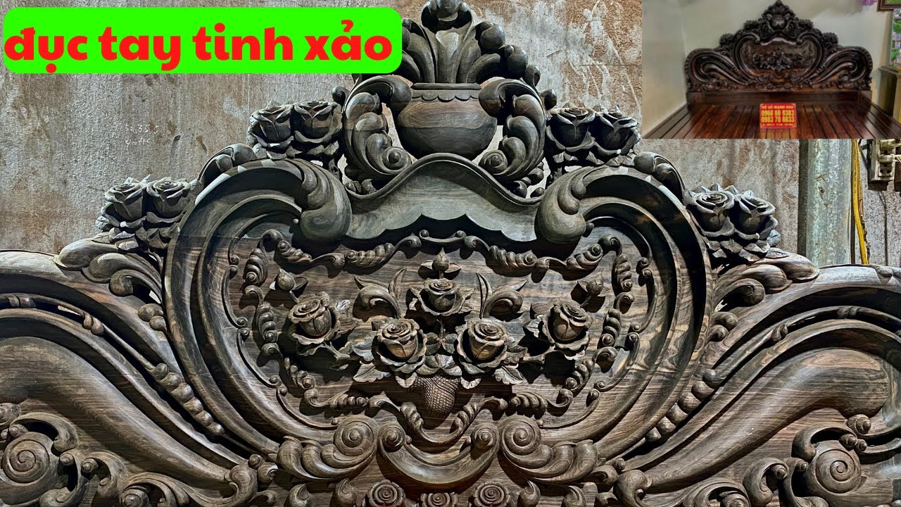 Cận cảnh Giường Louis Ho&agrave;ng Gia gỗ Mun Hoa l&agrave;o mộc th&ocirc; 100% si&ecirc;u hiếm ( đồ gỗ đồng kỵ mạnh kha )