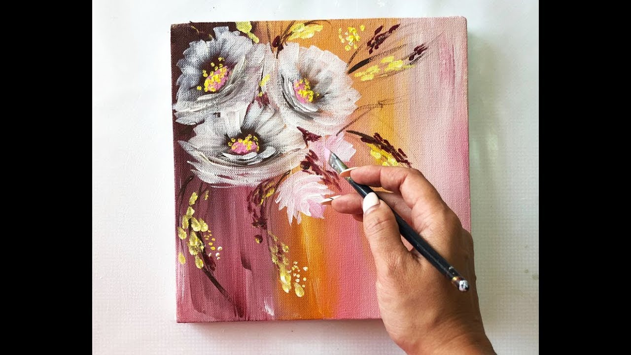 Flowers painting on canvas/Demo /Acrylic Technique on canvas