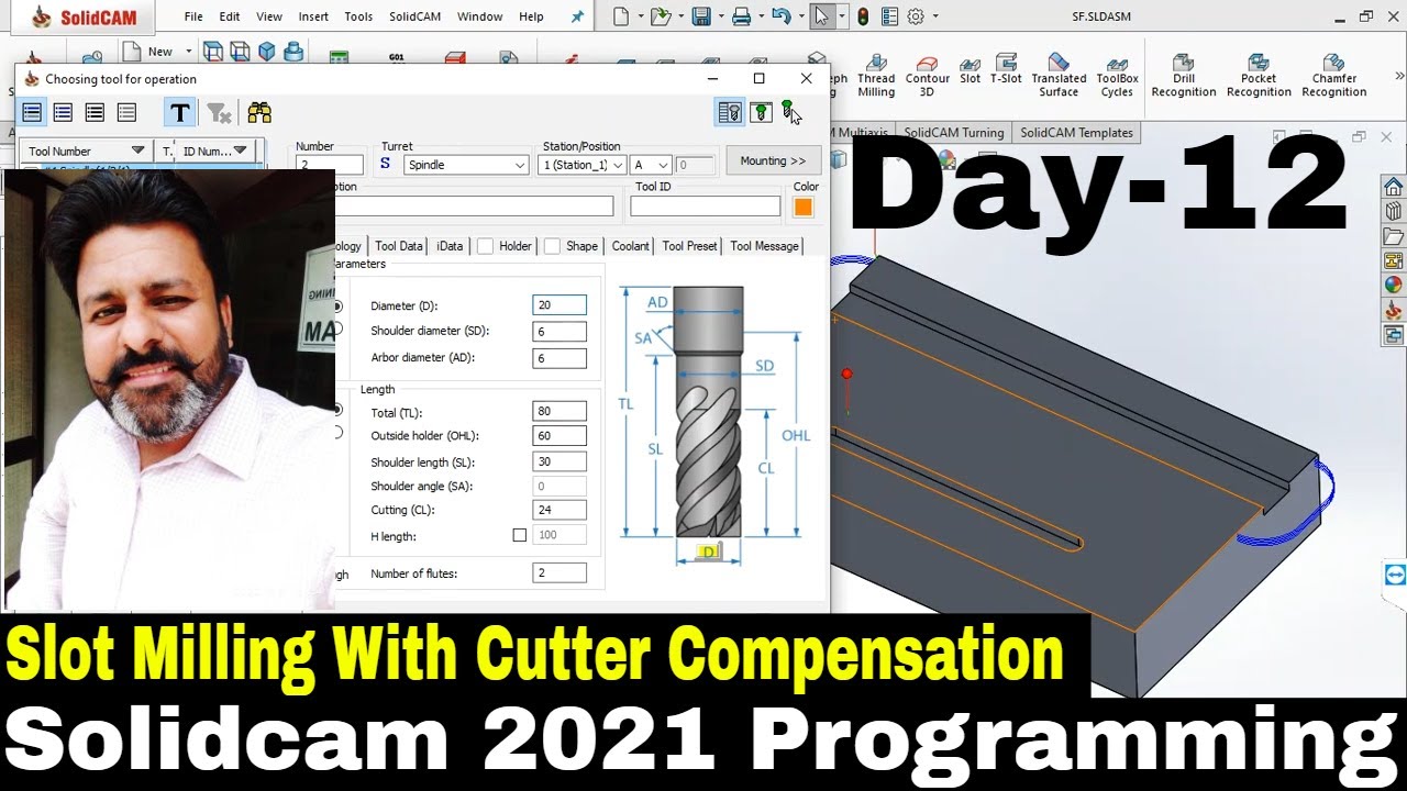 Solidcam Vmc Programming | How to create Slot Milling with cutter compensation in Solidcam 2021