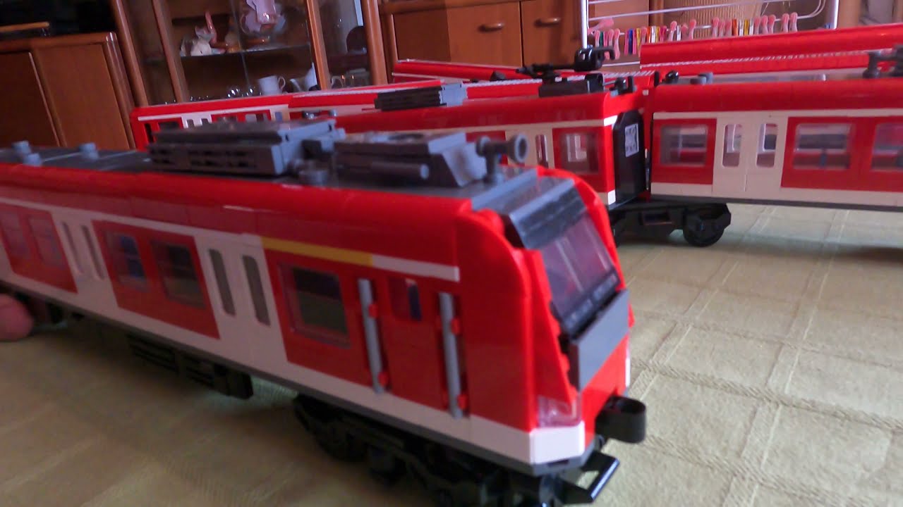 Review Bluebrixx S-Bahn BR 423: Vergleich zu MOCs, Aufnahmen Vorbild, Aufbau, Katze, Fahrt auf 9v