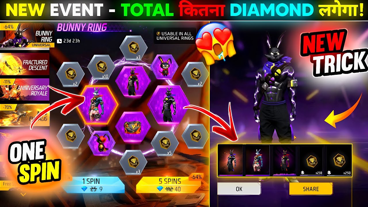 New Bunny Ring Event Spin Free Fire🔥Total Diamond Cost😱| FF NEW EVENT TODAY | FREE FIRE NEW EVENT