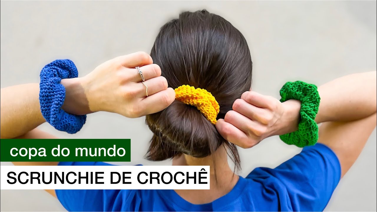 Scrunchie de Crochê fácil e econômico - copa do mundo