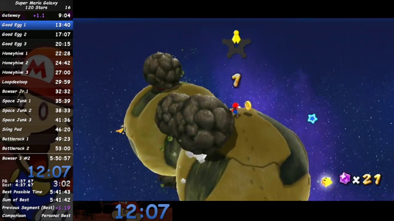 Super Mario Galaxy 120 Stars Mario Speedrun in 5:50:40