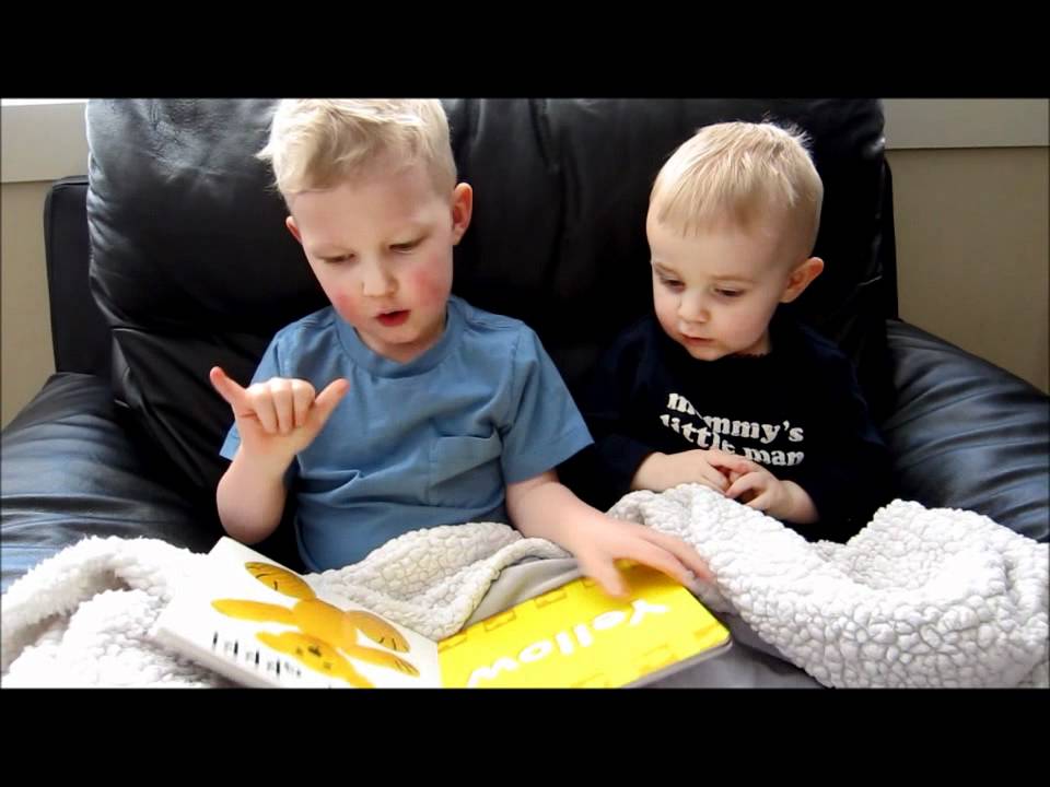 Three Year Old Reading to Little Brother Using Sign Language