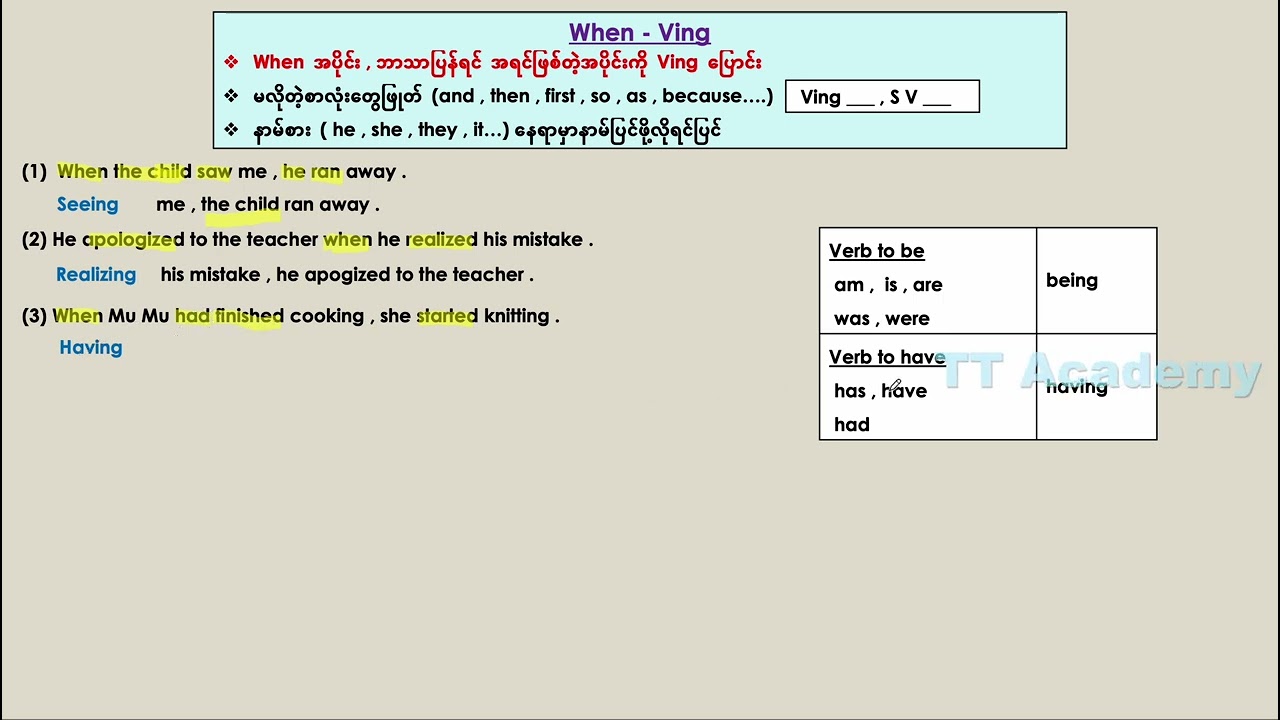 Grammar Group (I) When  - Ving