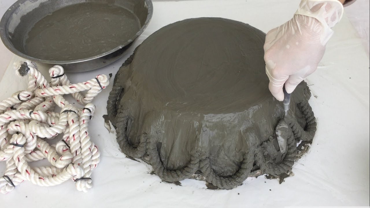 Craft Construction Of Plant Pots Made From Rope And Cement / Unique And Beautiful