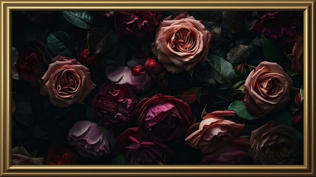 Vintage Rose Floral Painting | 2 HOURS | Gold Frame TV Art Screensaver for TV Wallpaper