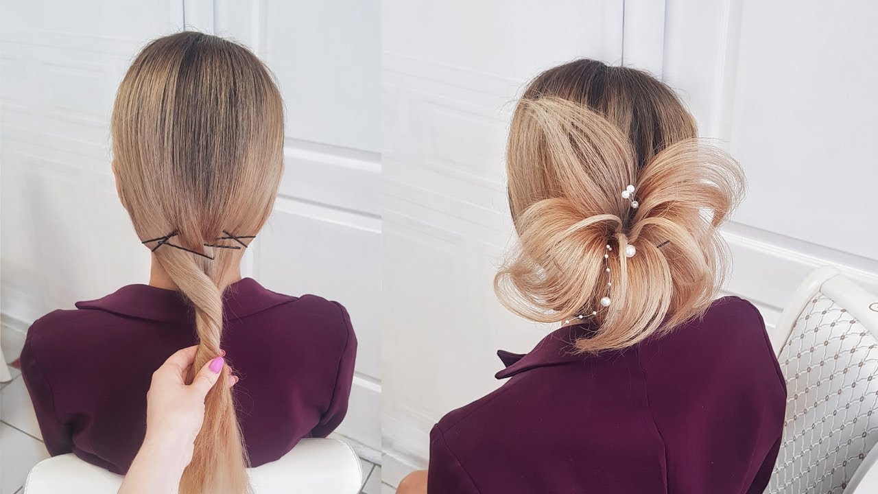 Женская прическа.Прическа на средние волосы.Цветок из волос